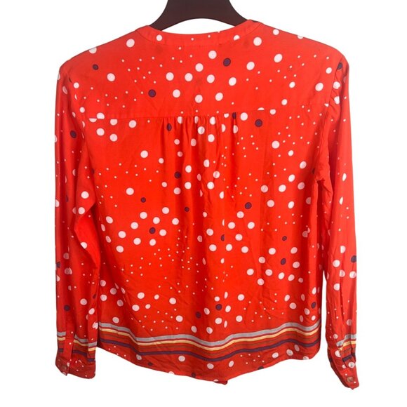 Anthropologie Maeve Elan Scarf Orange Polka Dot Long-Sleeve Button-Down Blouse 2 - Picture 3 of 16